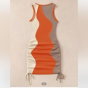 Drawstring color block bodycon dress in peach, tan, and cream. Size L from SHEIN